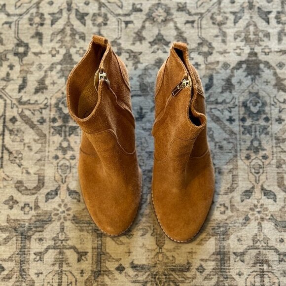 Joie Dalton Boot Women's Size 7 Cognac Brown Side Zipper Suede Ankle Bootie - Picture 2 of 9